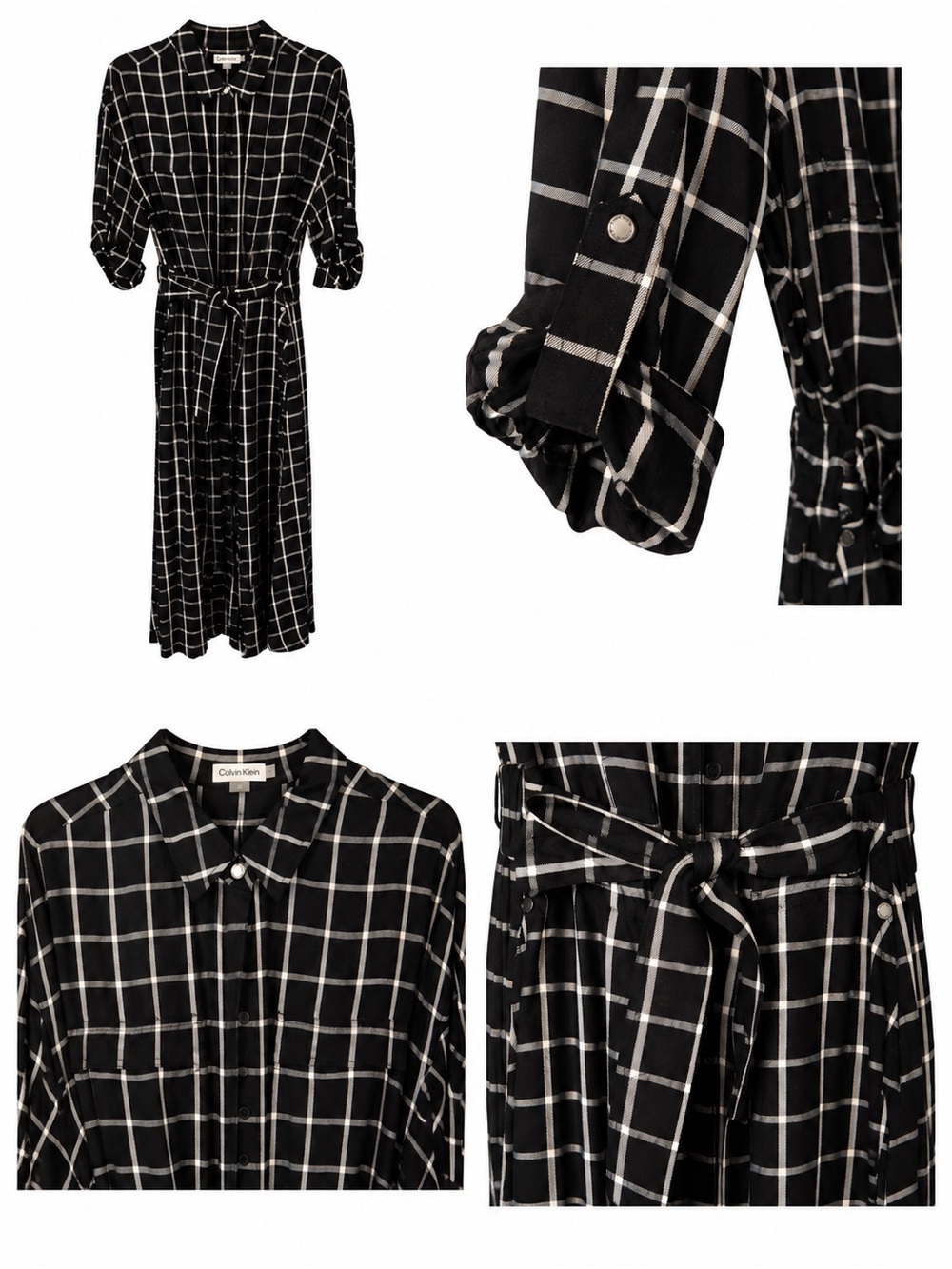 Calvin Klein Black and White Windowpane Shirt Jumpsuit